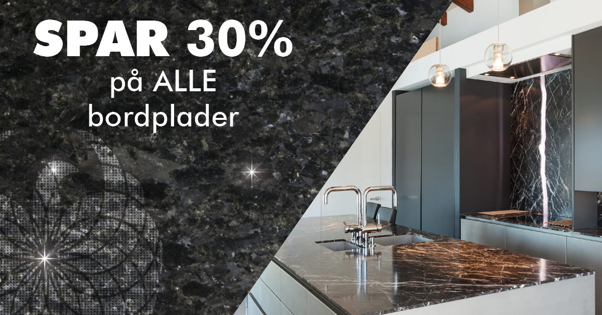 Black Friday 30% på Granit køkkenbordplader